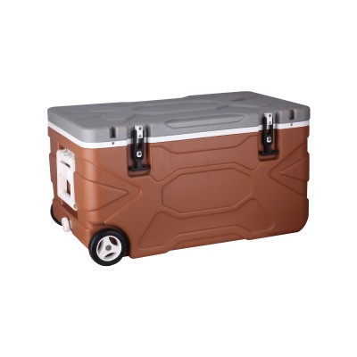 55L Camping Rotomolded PU&LLDPE Plastic Food Grade Cooler Box With Wheels