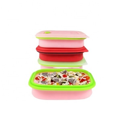 Hot Selling Microwave Safe Japanese Collapsible Silicone Lunch Box Set of 4 Pieces/ Air-tight Silicone Folding Lunch Box