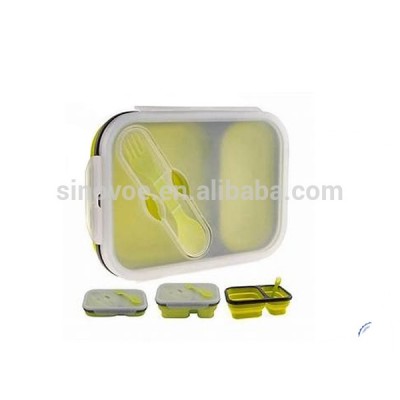 Silicone Collapsible Lunch Box With Spoon & Fork On The Lid