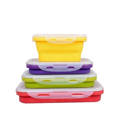 Food Storage Containers Premium Foldable Box bowl 4 Pieces Set Rectangle Food grade Collapsible lunch box silicone storage box